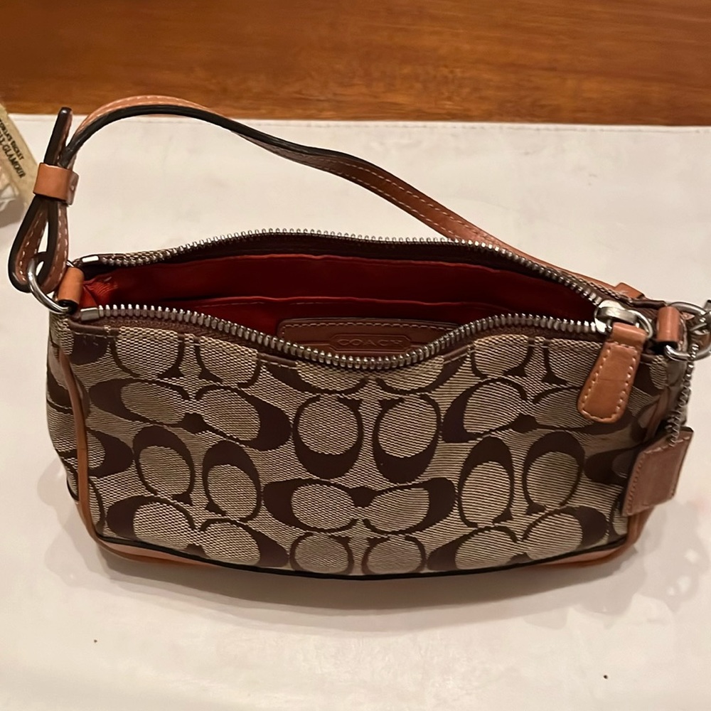 COACH purse brown with natural real leather trim